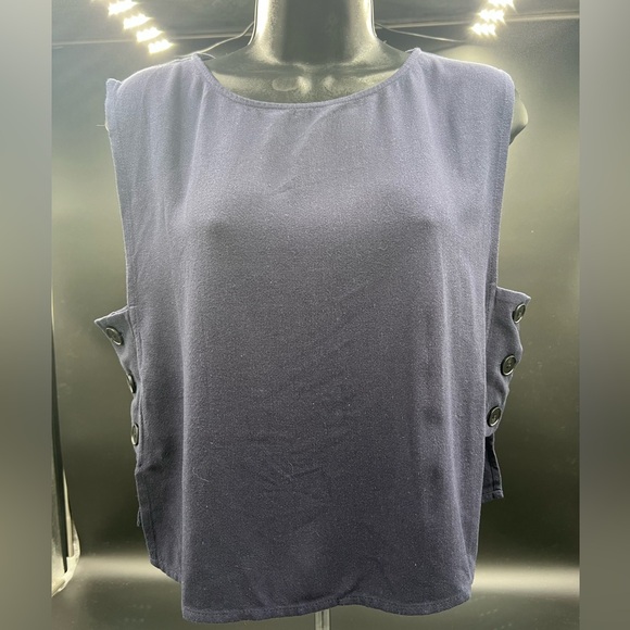 A new day‎ linen blend tank with 3 button side closure. Sz XS Navy. - Picture 1 of 7